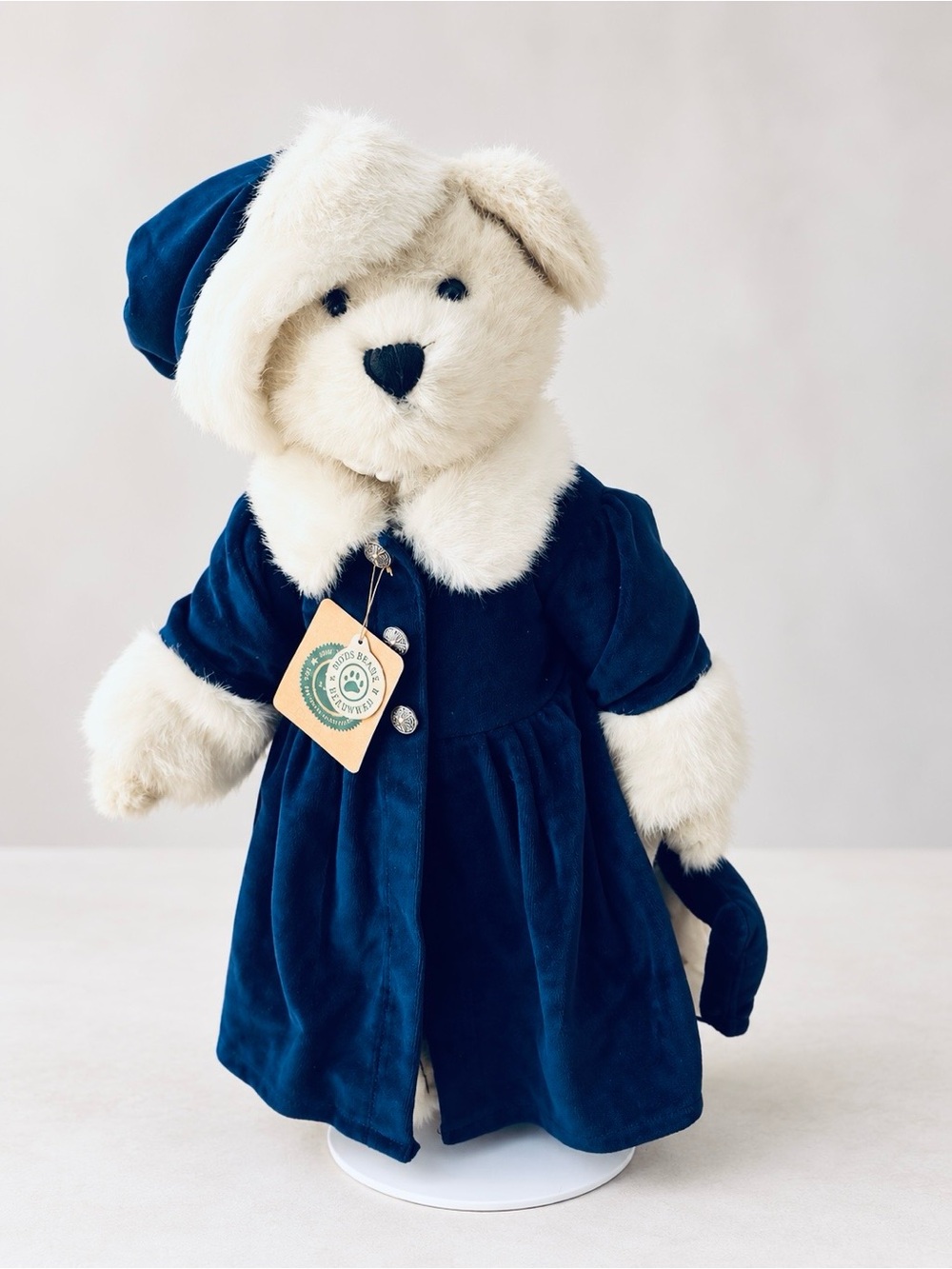 Boyds Bears White Bear in Navy Blue Outfit – Stand Included